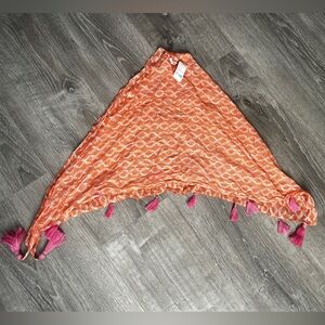 Elizabeth Papaya Triangle scarf Cotton Rockflowerpaper pink tassels
